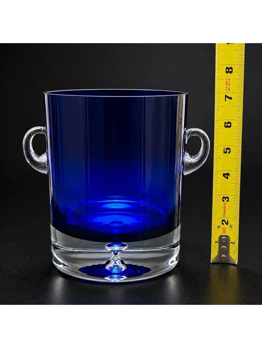 Vintage BLOCK Stockholm Cobalt Blue Crystal Ice Bucket Bubble Base 6 7/8